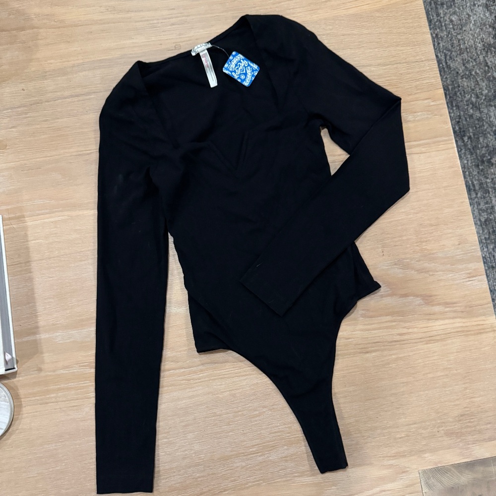 NWT Free People Too Good Bodysuit in Black, Size Small